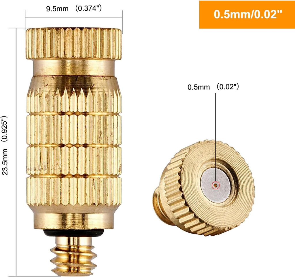 20pcs High Pressure Atomizer Nozzle Brass Misting Nozzles for Outdoor Cooling System, Landscaping, Greenhouse Irrigation, Air Humidification, Anti-Drip Fogging Spray Head(0.02"/0.5mm)