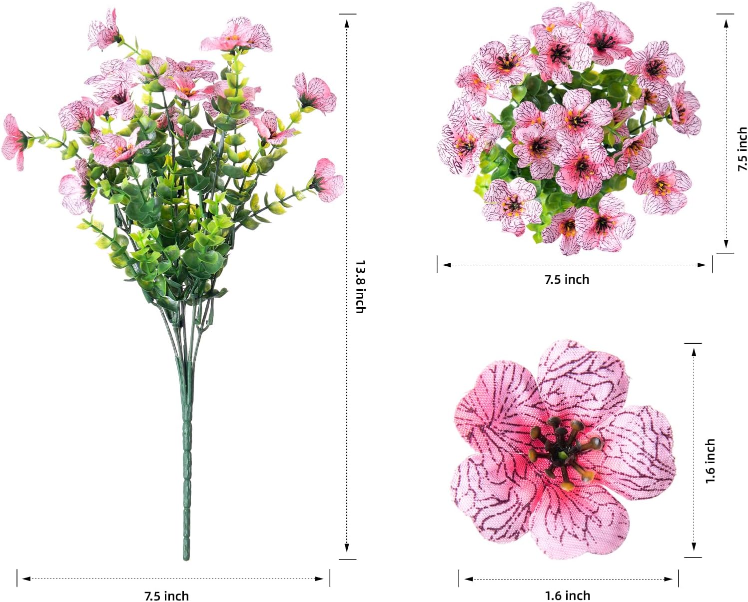 Artificial Flowers for Outdoor Indoor Garden Home Decoration, Faux Flower Daisy with Eucalyptus Leaves Fake Plants Greenery Boxwood Porch Patio, 12 Bundles (Pink)