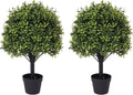 27“ Realistic Artificial Boxwood Topiary Trees Set of 2, Faux Boxwood Plants Outdoor UV-Resistant, No Maintenance Curb Appeal Fake Evergreen Bushes & Shrubs for Front Porch Outside Planter Decor