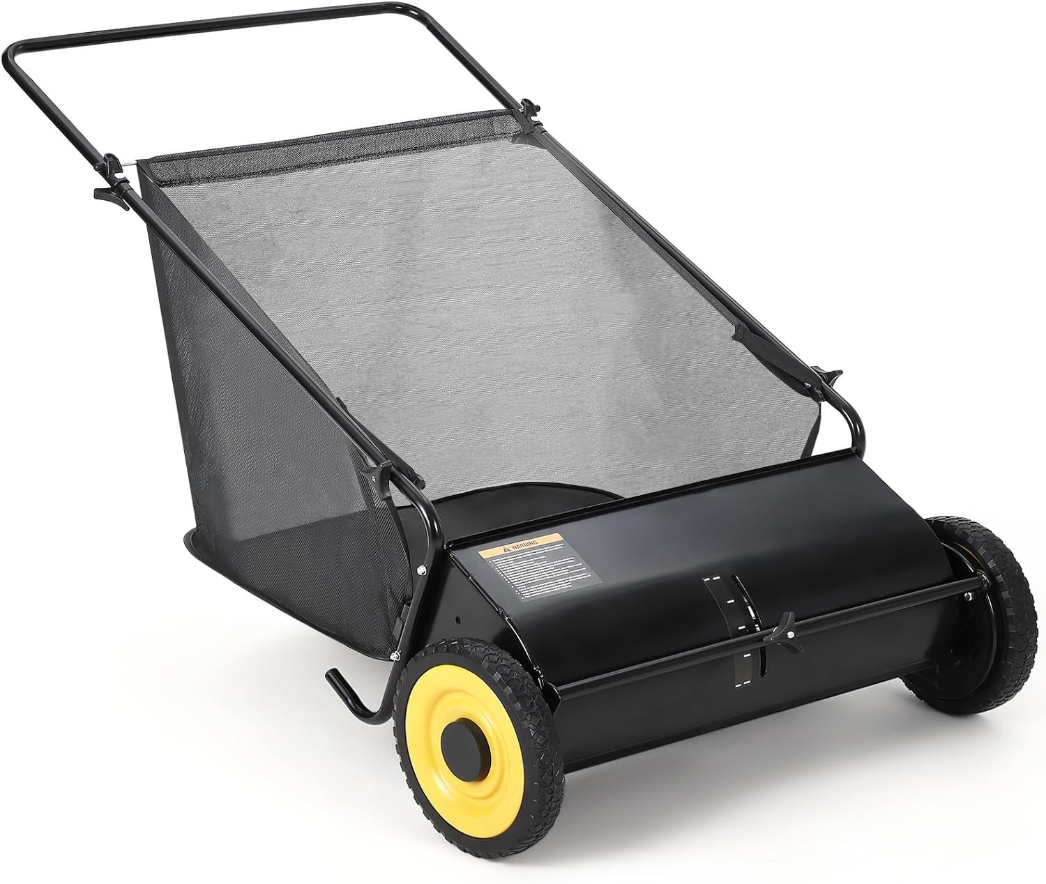 GAOMON 26-Inch Push Lawn Sweeper, Grass, Lawn and Leaf Cleanup Collector with Large 7 cu. ft. Hopper Bag, and Dual Spinning Brushes, Black