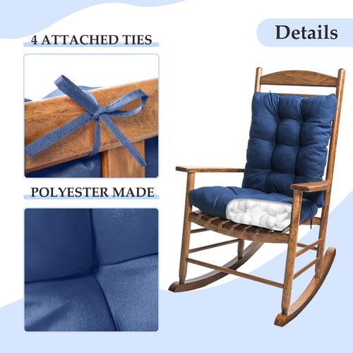1 Pack Patio Chair Cushion, Rocking Chair Cushion with Ties Overstuffed Seat Back Cushion Pad for Outdoor Indoor Use, Blue