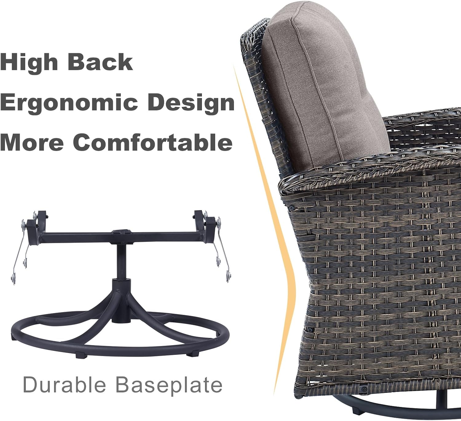 HUMMUH 5-Piece Patio Furniture Wicker Outdoor Conversation Set,All-Weather Rattan Swivel Chairs Bistro Set with Loveseat Coffee Table for Backyard,Poolside,Deck(Brown/Grey)