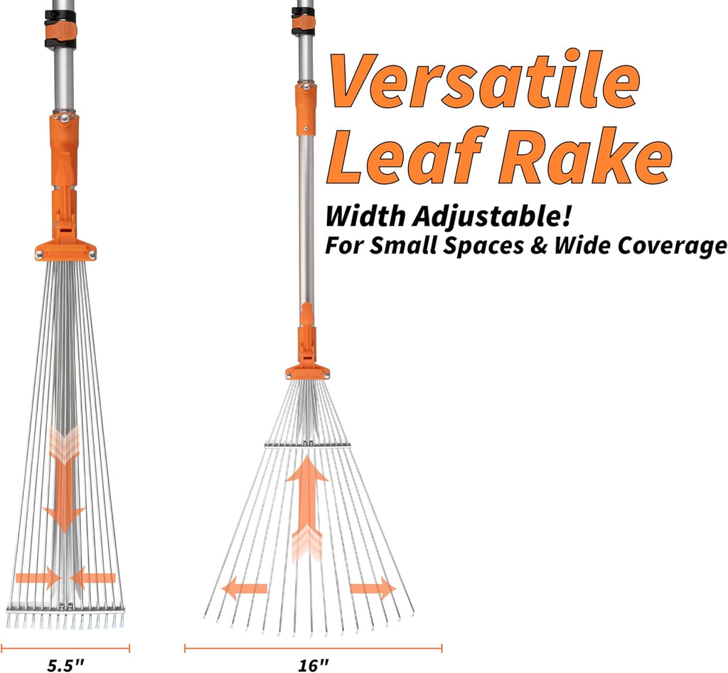 5-30 Telescoping Roof Rake 36 ft Reach // Collapsible Roof Rake for Leaves and Pine with Extension Pole // Roof Cleaning Tool for Gardening and Lawns // High Reach Adjustable Metal Leaf Raker