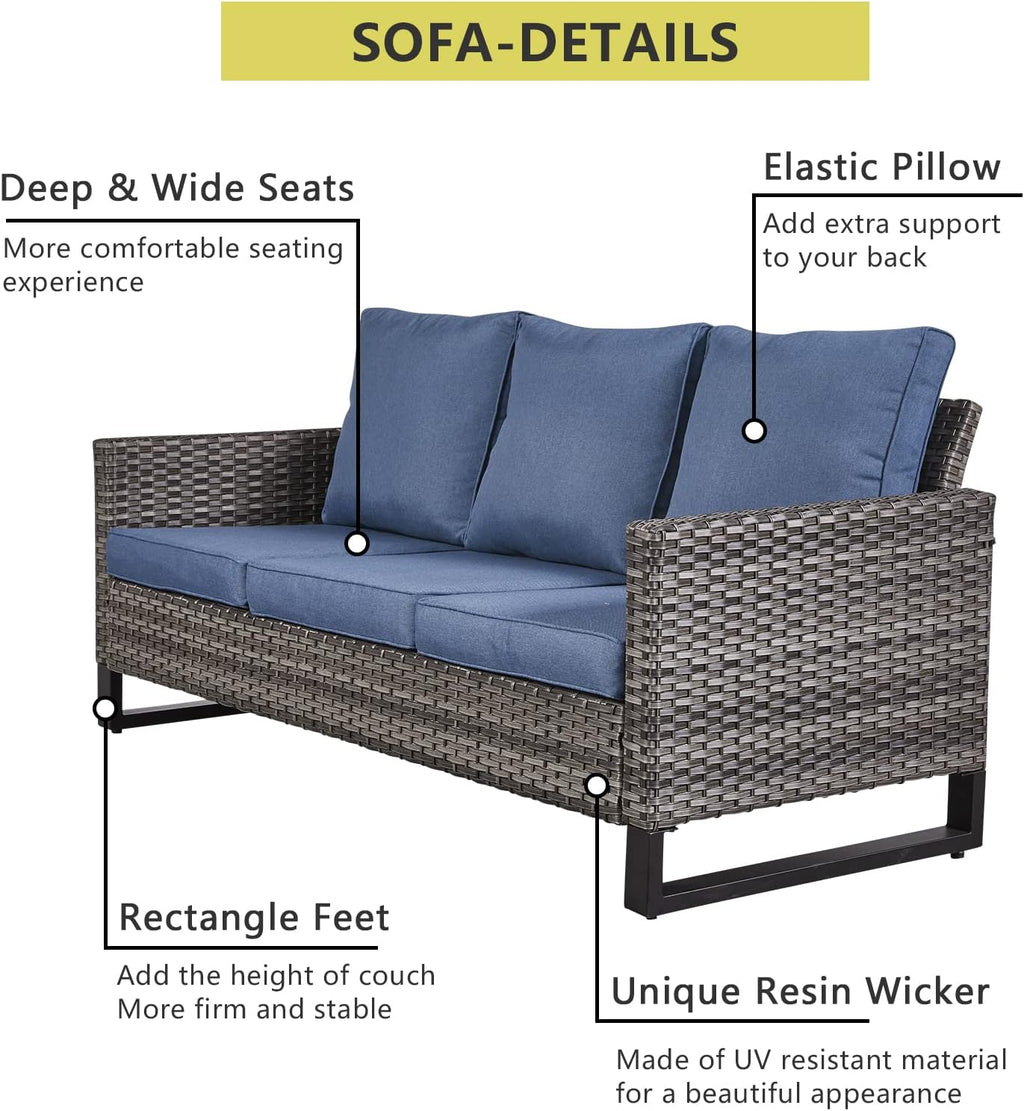 HUMMUH 5 Piece Patio Furniture Set Outdoor Sectional Sofa,PE Wicker Patio Swivel Rocker Chairs with Ottomans for Porch,Garden,Backyard