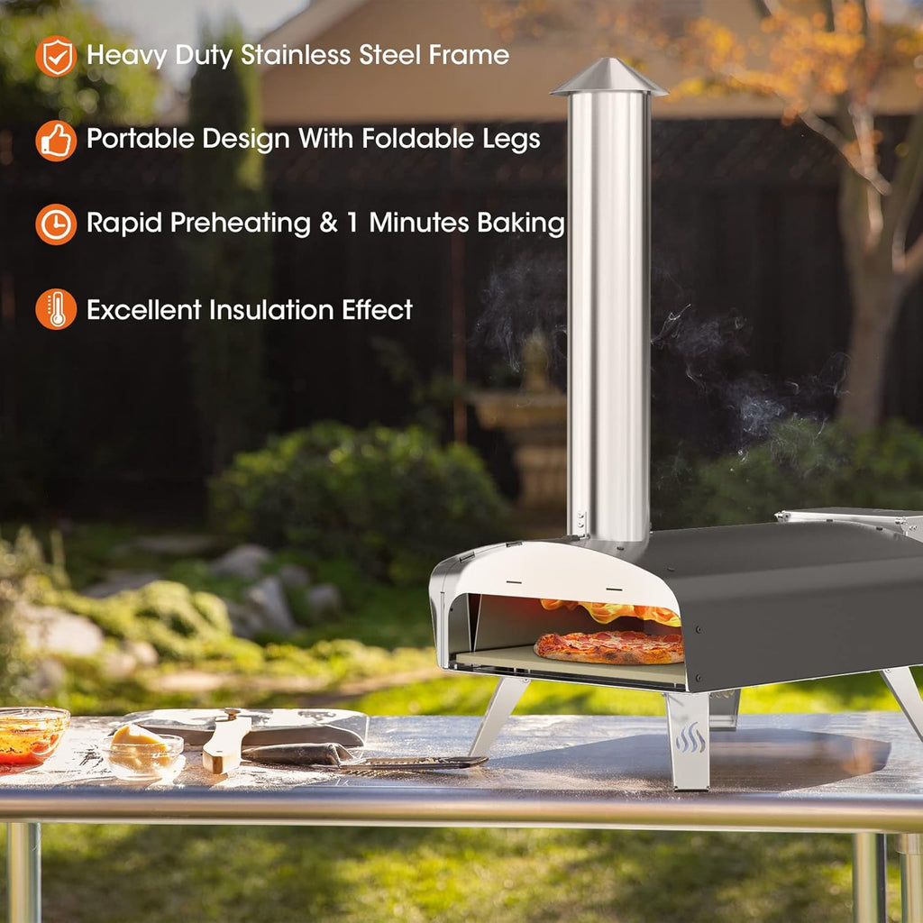 Outdoor Pizza Oven Wood Pellet 12" Pizza Ovens with Pizza Stone and Pizza Peel, Portable Wood-Fired Pizza Oven Pizza Stove for Backyard and Outside (Classic W-Oven Series)
