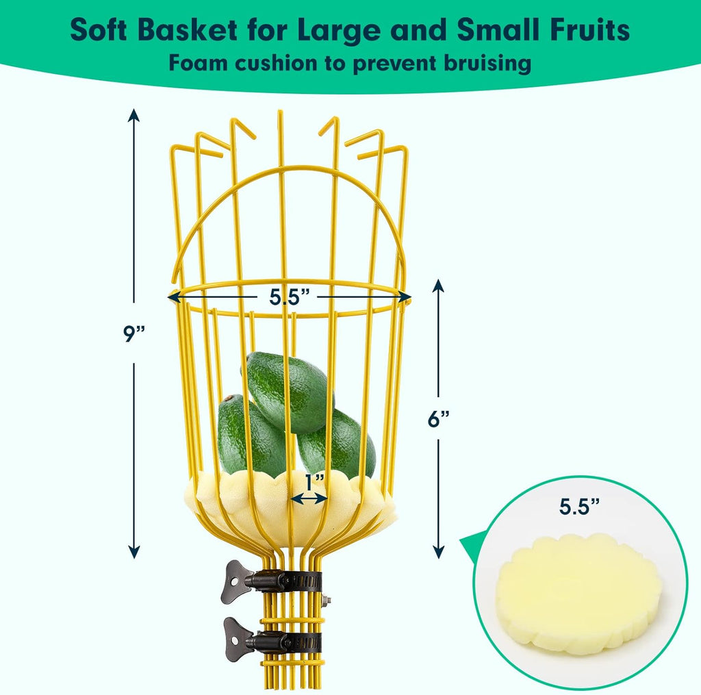 Fruit Picker, 66 Inch Long Heavy Duty Fruit Picker Tool with Fruit Basket, Adjustable Splicing Extension Fruit Picker Pole Fruit Picking Grabber