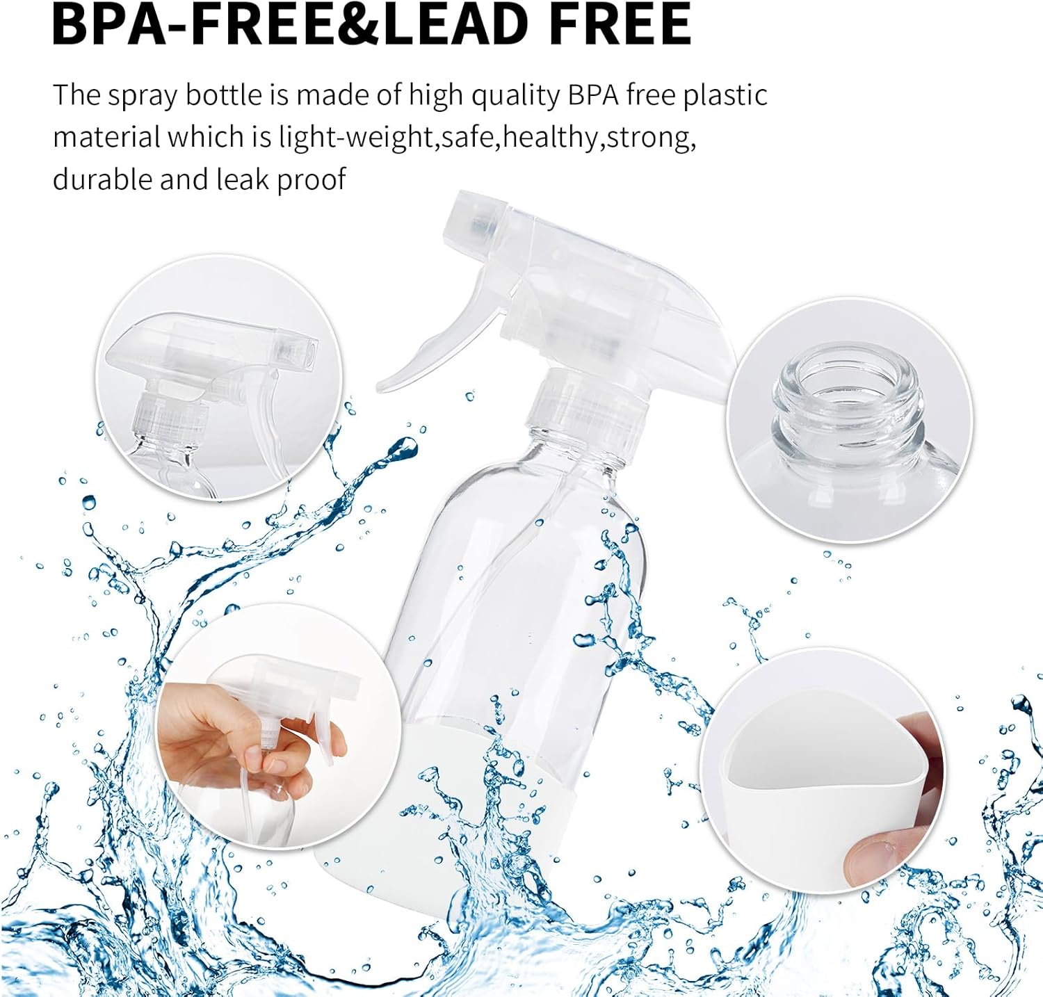 HOMBYS 8 Oz Empty Clear Glass Spray Bottles with Silicone Sleeve Protection Refillable Containers for Cleaning Solutions, Essential Oils, Misting Plants - Quality Sprayer - 1 Pack Boston Bottles