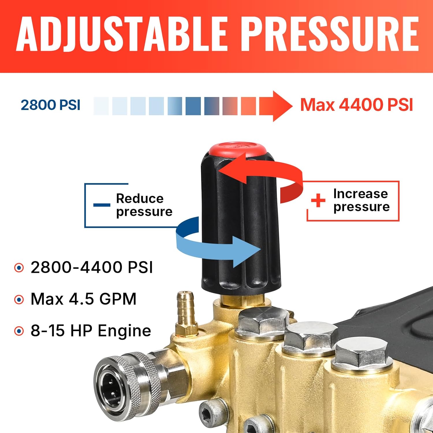 YAMATIC Horizontal Triplex Plunger Pressure Washer Pump 1" Shaft 4400 PSI 4.5 GPM, Replacement for Simpson AAA 90034, 90039,90038, Honda GX340, GX390, GX270 for Industrial Gas Powered Washers