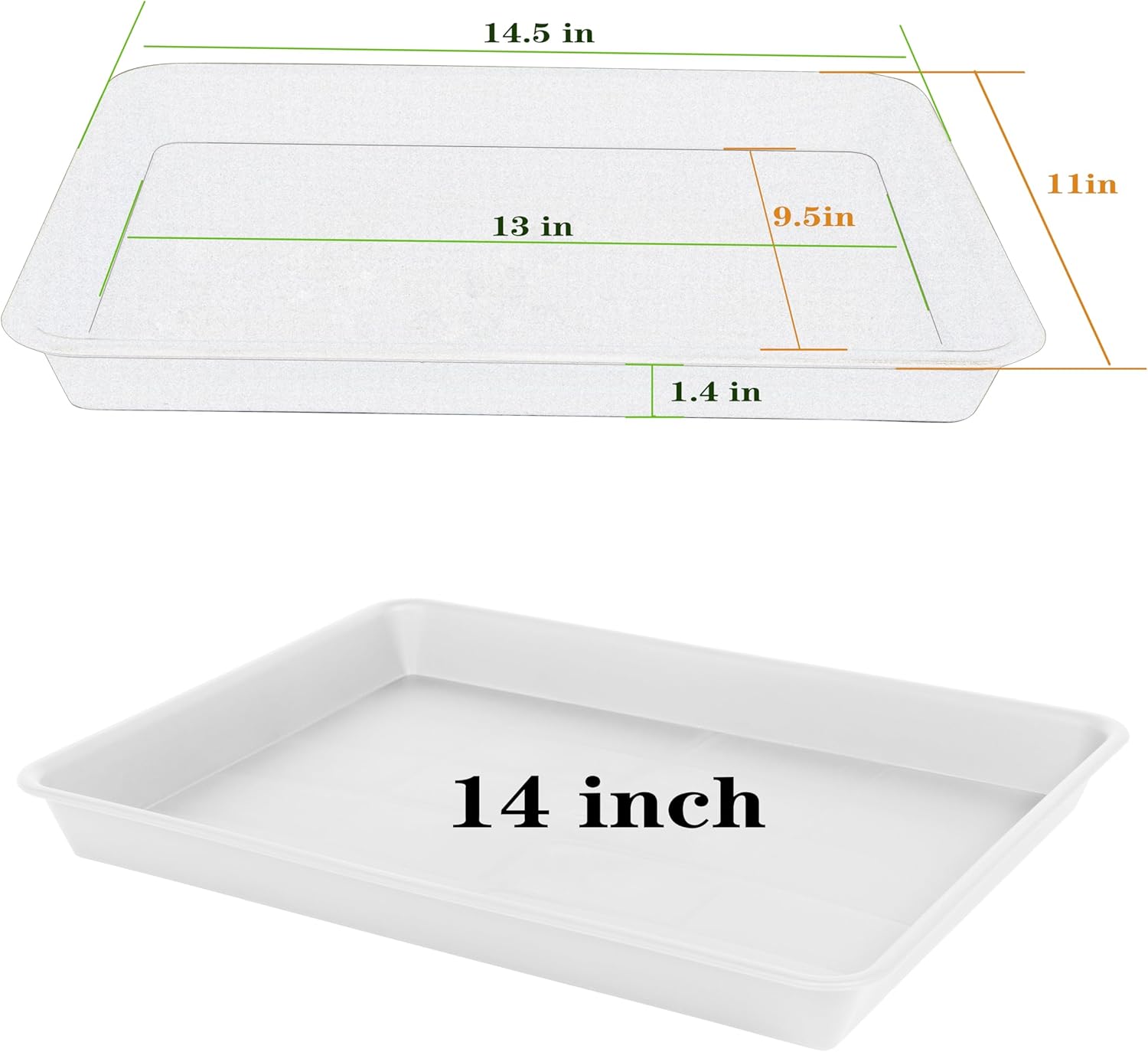 Rectangle Plant Tray, Plant Drip Tray, Plant Pot Saucers, Plant Germination Trays, Plant Saucers, 14.5'' x 11'' x 1.5'' (2 pack), Creamy White