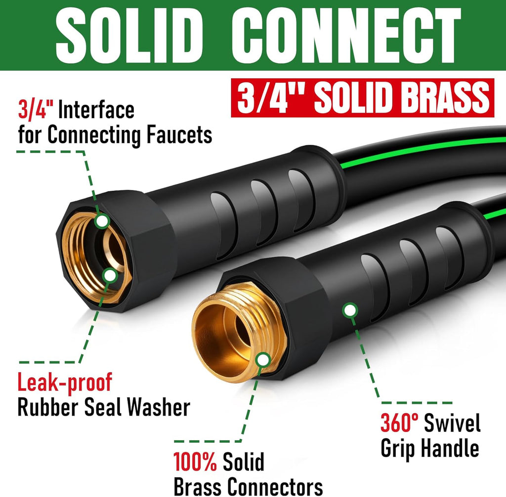 Heavy Duty Garden Hose 100ft, NON-EXPANDABLE Flexible Water Hose, Kink Resistant Lightweight Hybrid Hose, Leakproof Hose Male to Female Fittings