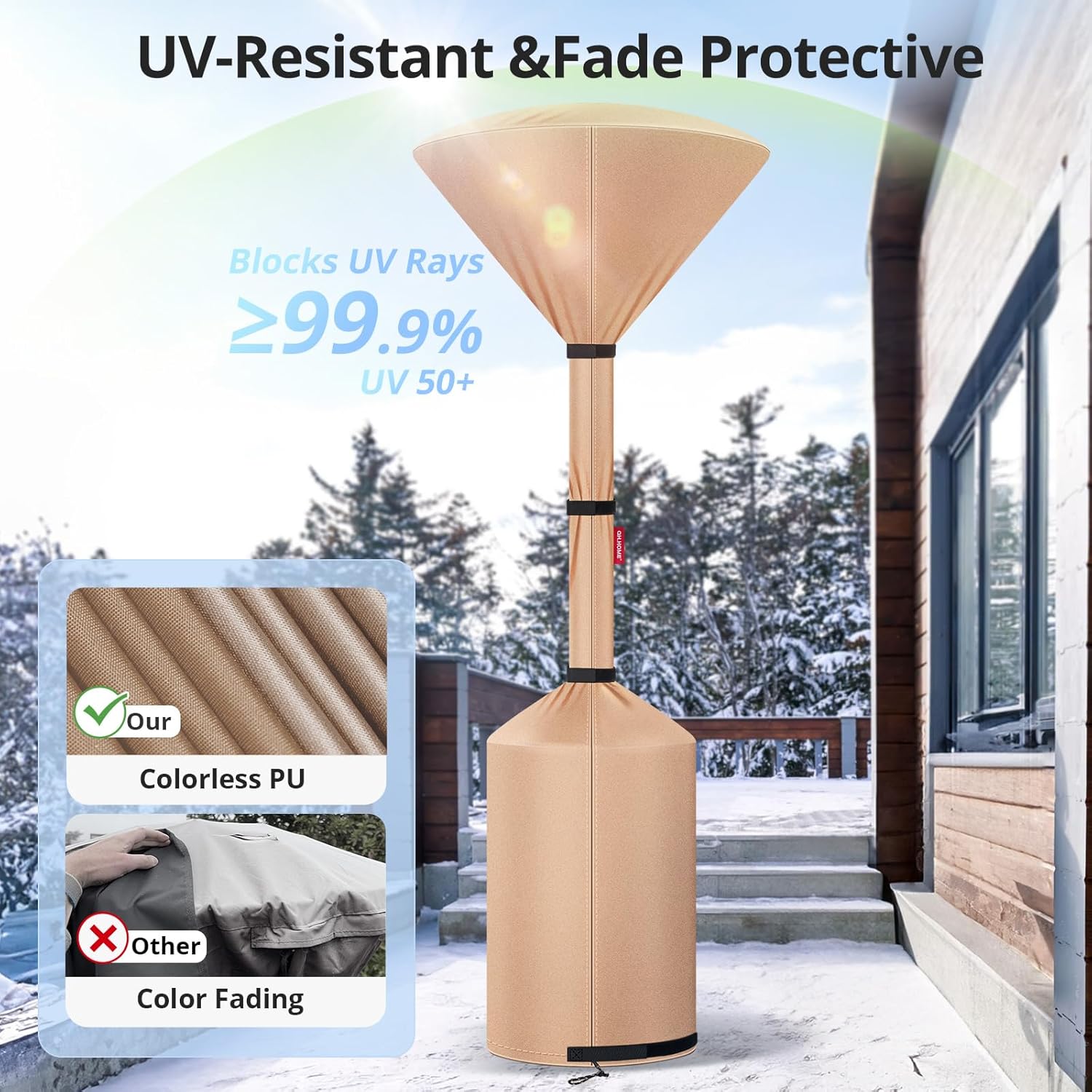 QH.HOME Winter Patio Heater Covers, [2025 Upgraded Tear-Resistant Fabric] Waterproof with Robust Zipper ,Height fit 87"-92",Dustproof/Wind/Sunlight/Snow-Resistant, 2 Pack-Camel