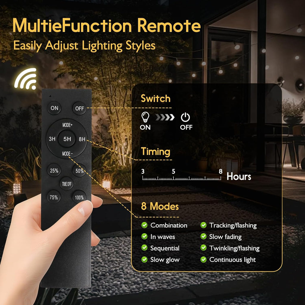 S14 Solar String Lights Outdoor with Remote 60 FT, USB & Solar Dual Charging, Waterproof, 8 Modes 3 Timers, 20+2 LED Shatterproof Bulbs, Dimmable Solar Light for Camping Backyard Bistro Porch Garden