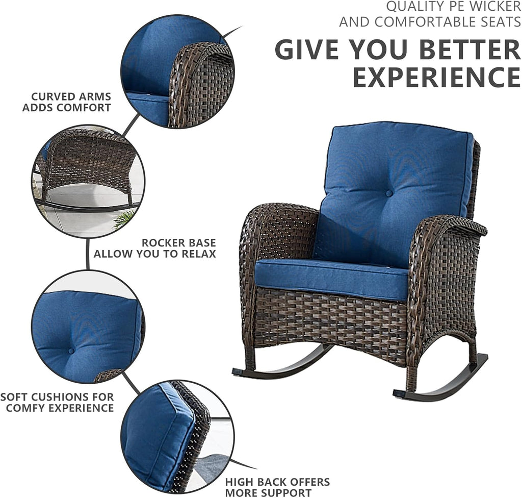 HUMMUH 7-Piece Outdoor Patio Furniture with Fire Pit Set,Wicker Patio Sofa Set Outdoor Rocking Chairs with Ottomans for Backyard,Poolside,Deck