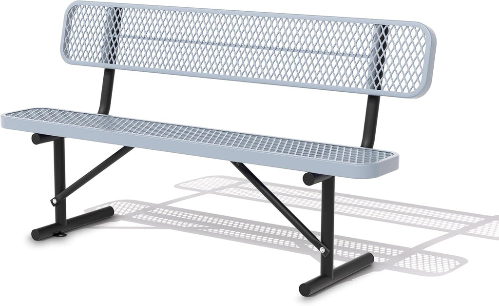 4/6/8 Feet Park Bench for Outside Heavy Duty Metal, Garden Benches Outdoor Bench with Backrest & Portable Frame, for Shopping Malls Stores Parks Patios Decks, Grey