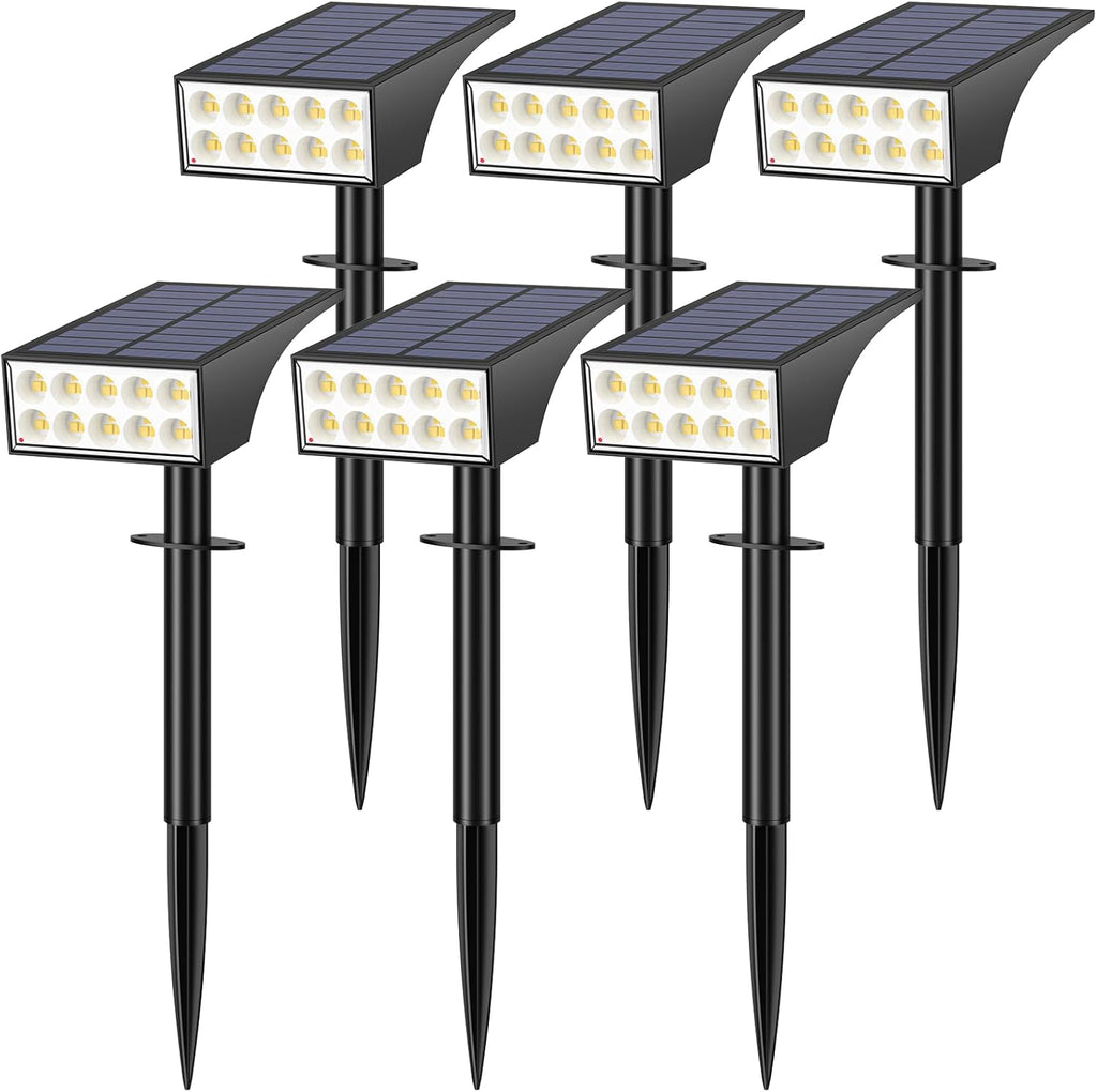 Solar Spot Lights Outdoor, Solar Lights Outdoor Waterproof IP65, 4 Lighting Modes Solar Powered Spotlights Yard Garden Landscape Pathway Solar Security Lights for Outside (Warm White, 6 Pack)