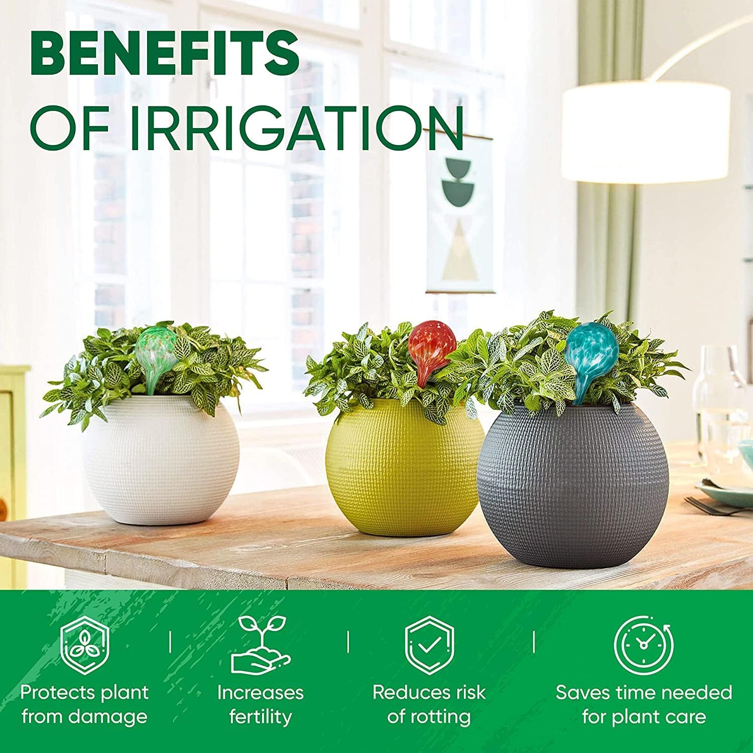 Plant Watering Globes Set of 4 - Small Self Watering Globes for Indoor & Outdoor Plants - Multicolored, Automatic, Glass Watering Bulbs for Daily Use, Plant Watering Devices