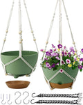 Hanging Planter Self Watering 10 Inch, 2 Pack Indoor Outdoor Hanging Baskets, Hanging Flower Pots with Drainage Hole & 2 Kinds of Plant Hangers for Garden Home Decor(Green)…