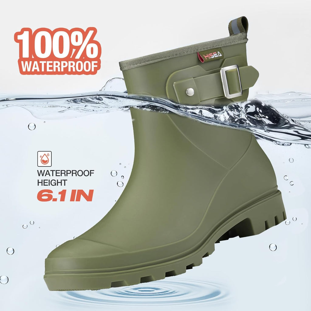 HISEA Women's Ankle Rain Boots Waterproof, Fashion Short Garden Shoes Anti-slip for Women with Comfortable Insole