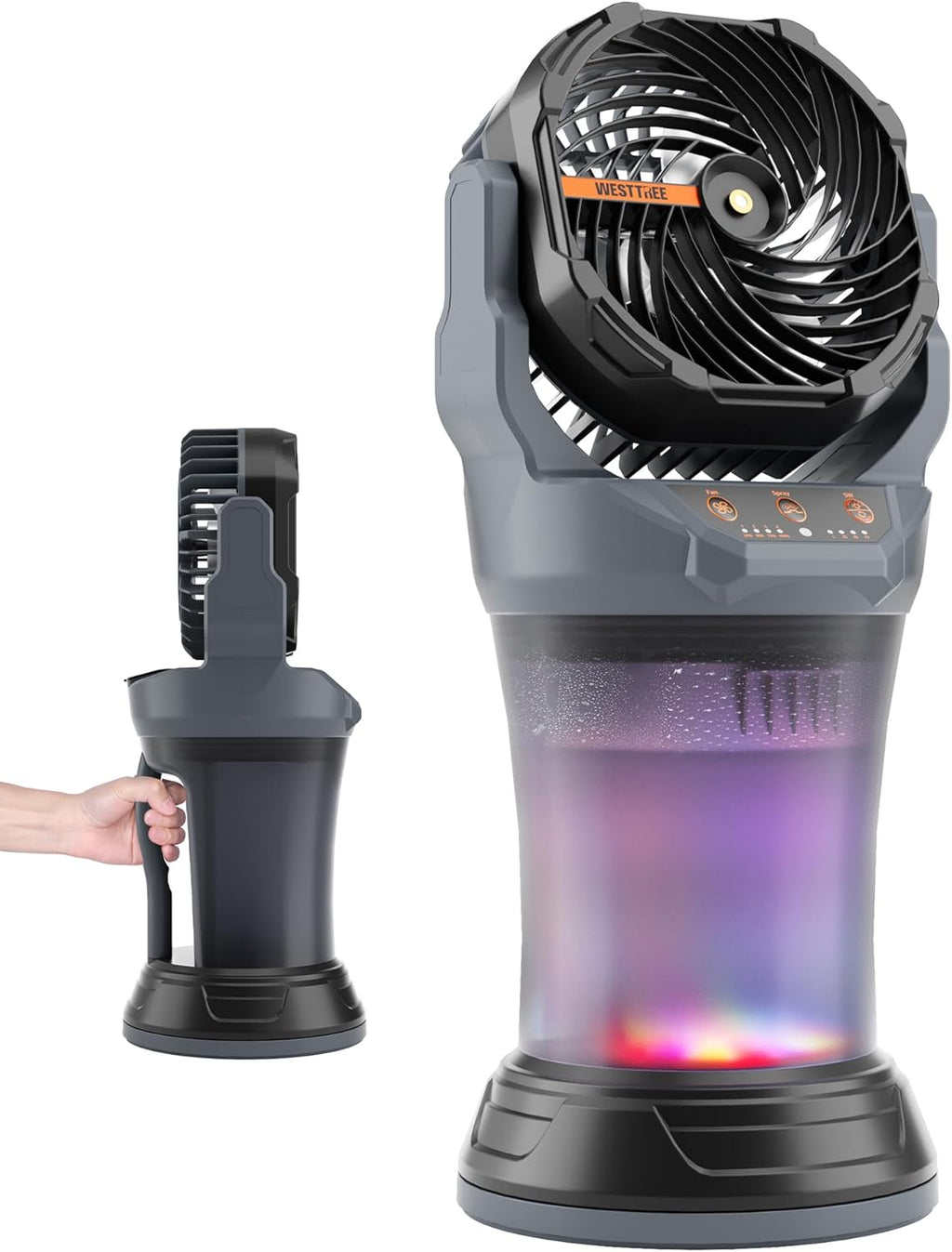 Portable Misting Fan with Large Battery Fan-Rechargeable Outdoor Misting Cooling Fans with 2L Water Tank,RGB Lights,4 Speeds & Spray Modes-for Patio, Camping, Beach, Workshop (Gray- Black)