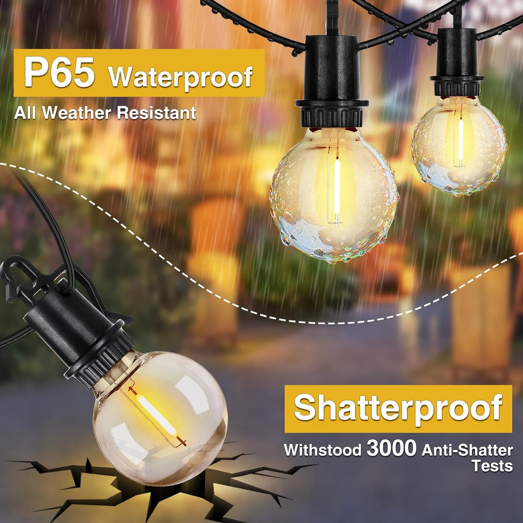 ZJOJO Solar Outdoor String Lights Waterproof, 100FT G40 Globe Patio Lights String Lights Solar Powered with 50 Edison Bulbs 2700K Shatterproof Hanging Lights for Porch Backyard Pergola Bistro
