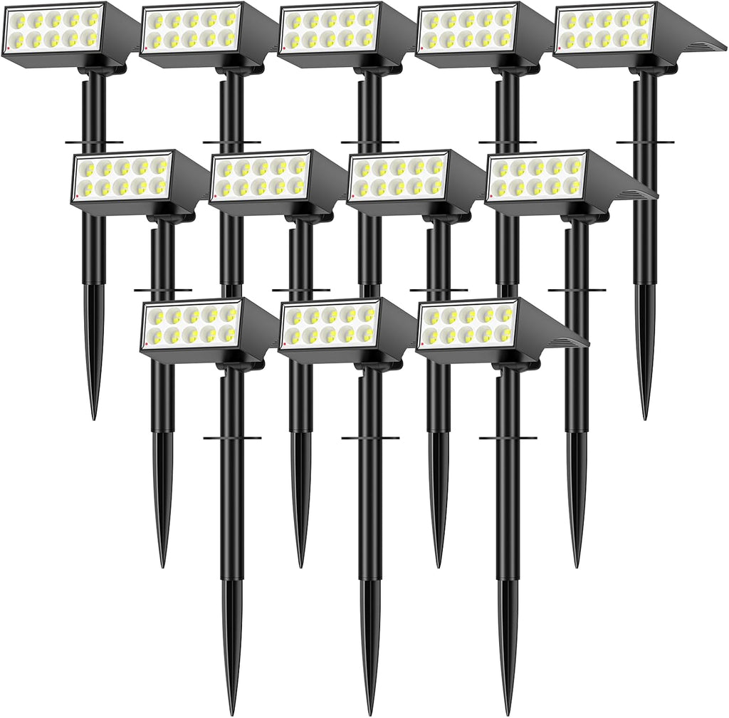 Solar Spot Lights Outdoor Waterproof,[12 Pack/4 Modes] Landscape Lighting Spotlights, Auto On/Off LED Solar Powered Yard Garden Flood Solar Light for Outside Pathway Wall Tree Pool,Cool White
