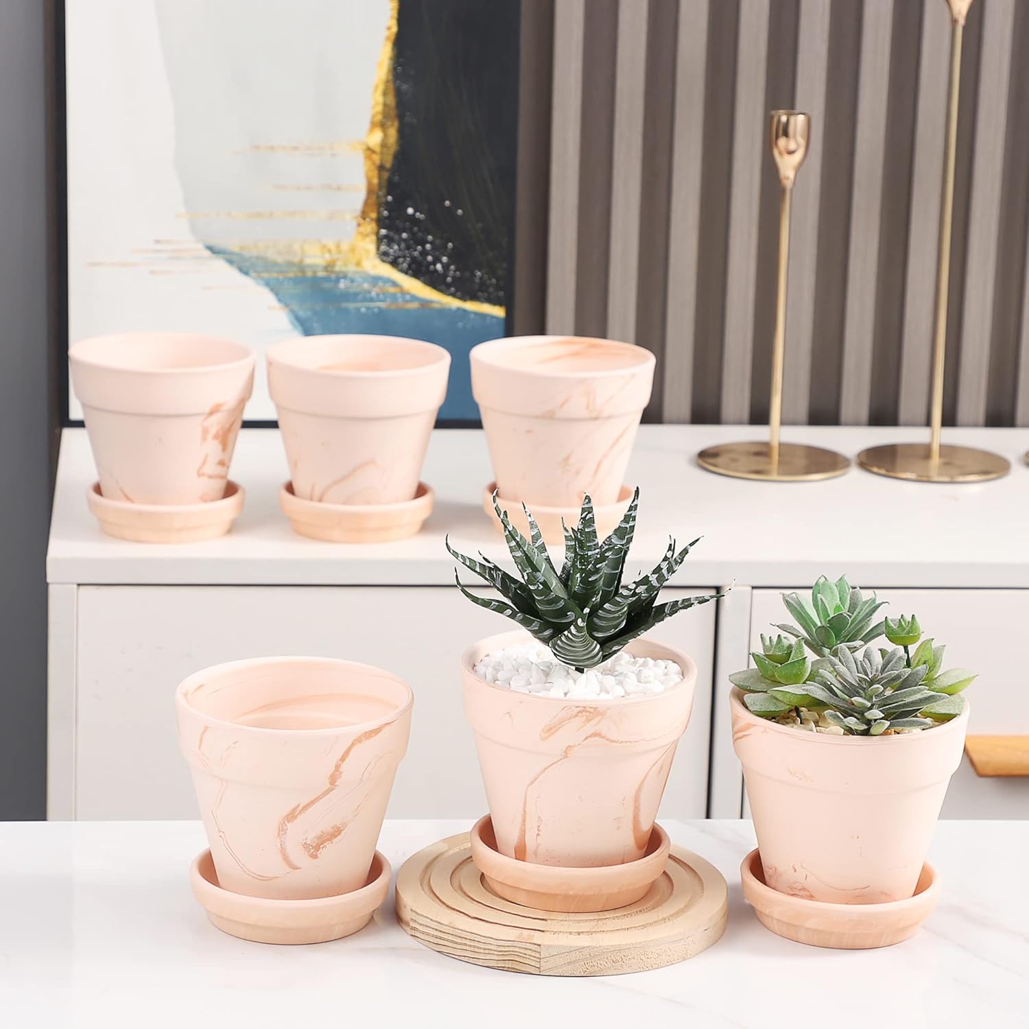 Terra Cotta Pots with Saucer - 6-Pack Small Terracotta 4'' Clay Ceramic Planter Great for Cacti & Succulents with Drainage Hole
