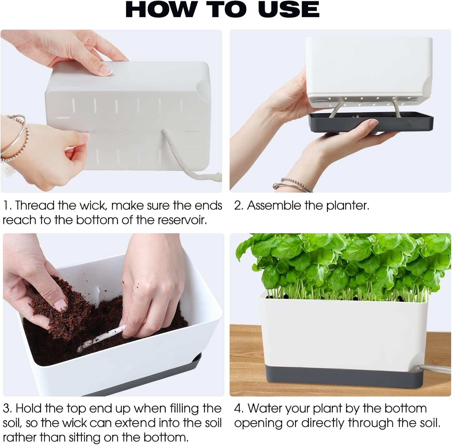 Self Watering Planters Pots for Indoor Plants, 7 Pack 4+8+17 Inch Plastic Window Boxes Planters Herb Planter, Rectangle Rectangular Planter Windowsill Planters with Drainage and Saucer