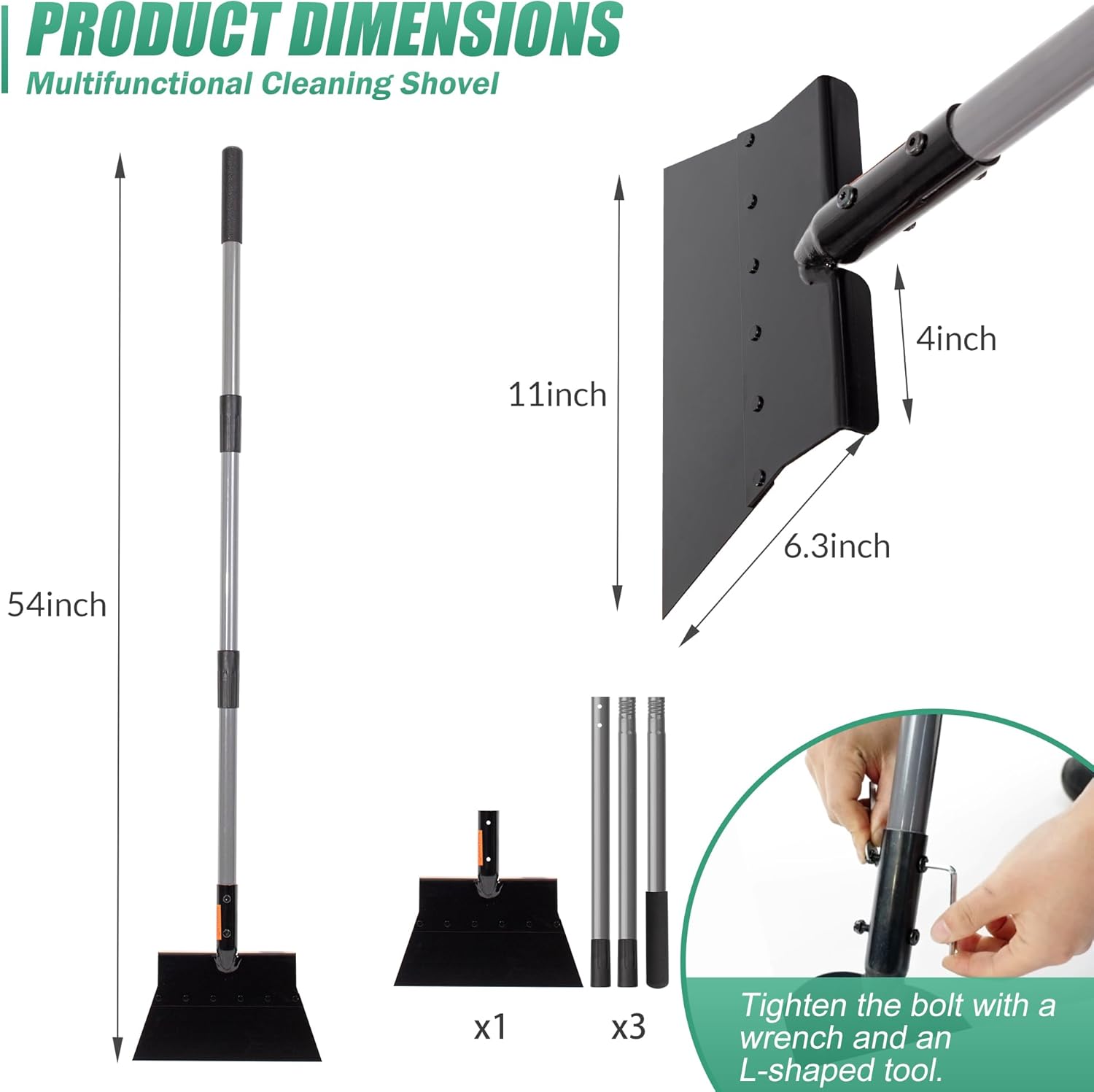 Suchtale Manual Edger Lawn Tool, Multifunctional Garden Cleaning Shovel - Heavy Duty Steel Flat with 54" Adjustable Handle, Gardening Scraper, Outdoor Spade Tool for Weeding, Digging, Ice Removal
