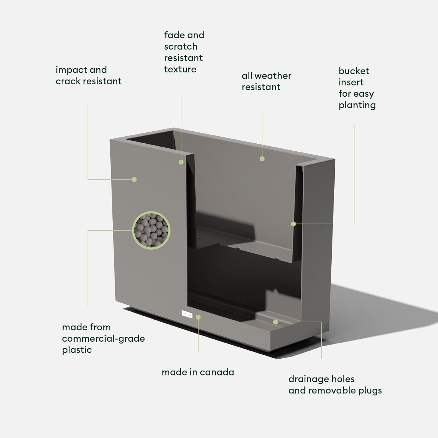 Veradek Block Series Span Plastic Planter - Tall Rectangular Planter for Indoor or Outdoor Patio/Porch, Gray, 24.25 in Height, 12 in Width, 30 in Length