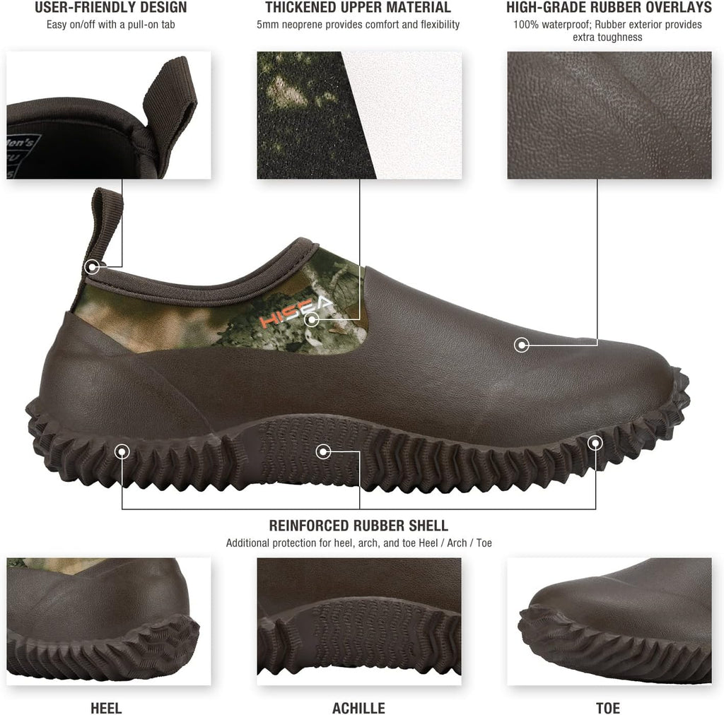 HISEA Unisex Waterproof Garden Shoes, Men's Rubber Rain Boots Women's Ankle Rain Shoes Neoprene Camp Booties Outdoor Slip-On Footwear for Gardening, Farming, Camping, Car Wash, Lawn Care and Yard Work