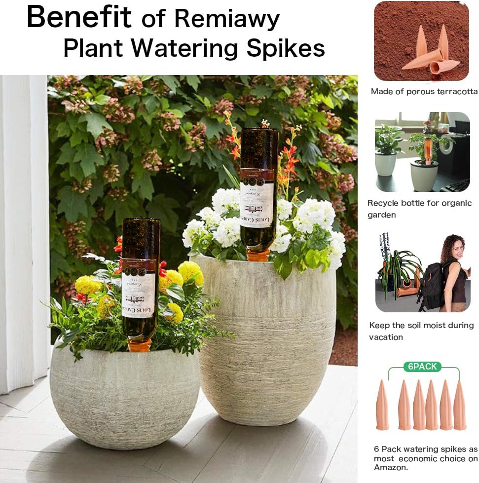 Automatic Plant Waterers for Vacations, 4 Pack Terracotta Self Watering Spikes for Wine Bottles Indoor & Outdoor Plants