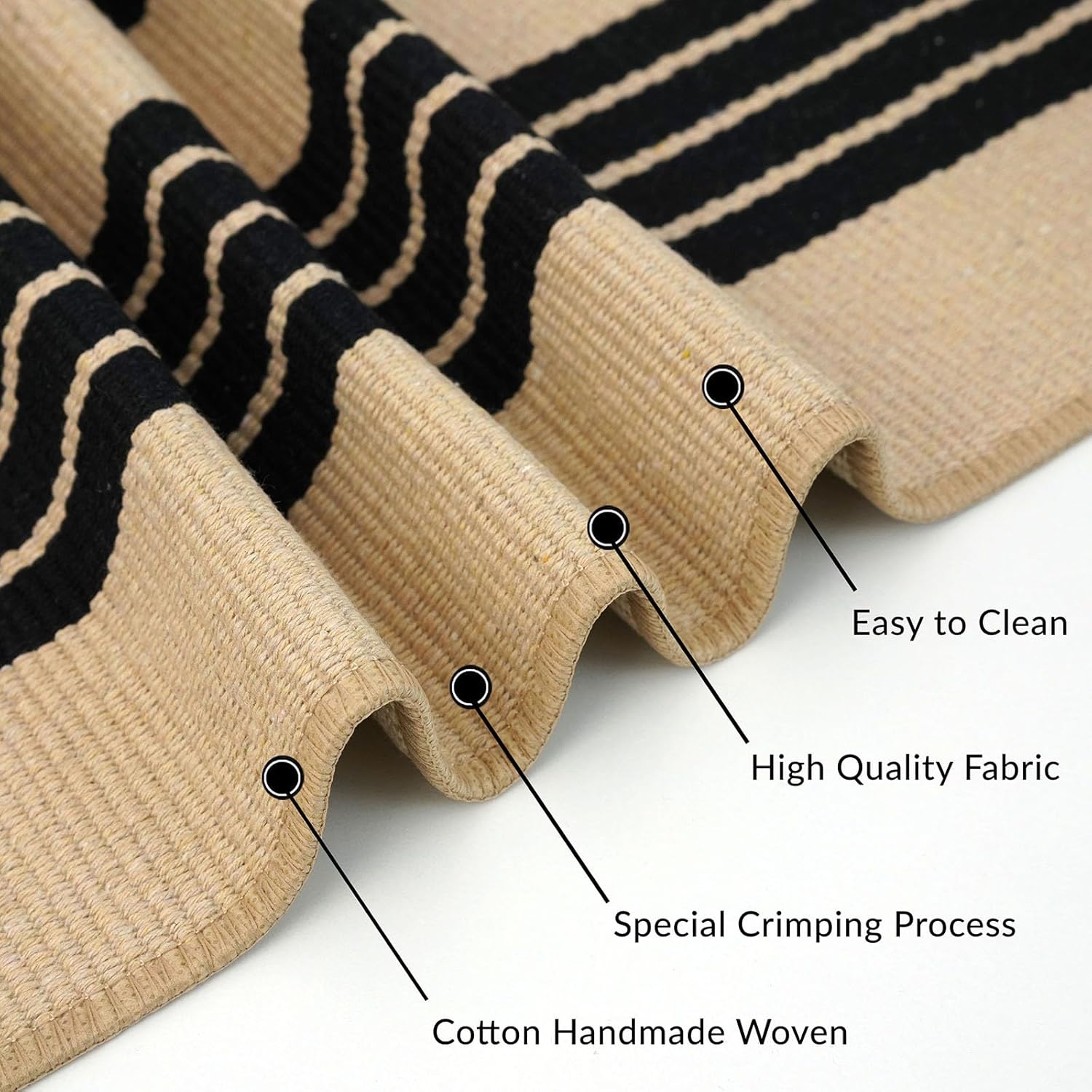 IOHOUZE Black and Tan Striped Rug 5'x7' Indoor Outdoor Rug, Washable Area Rug for Living Room, Large Patio Rug, Cotton Striped Rugs for Patio Living Room Bedroom