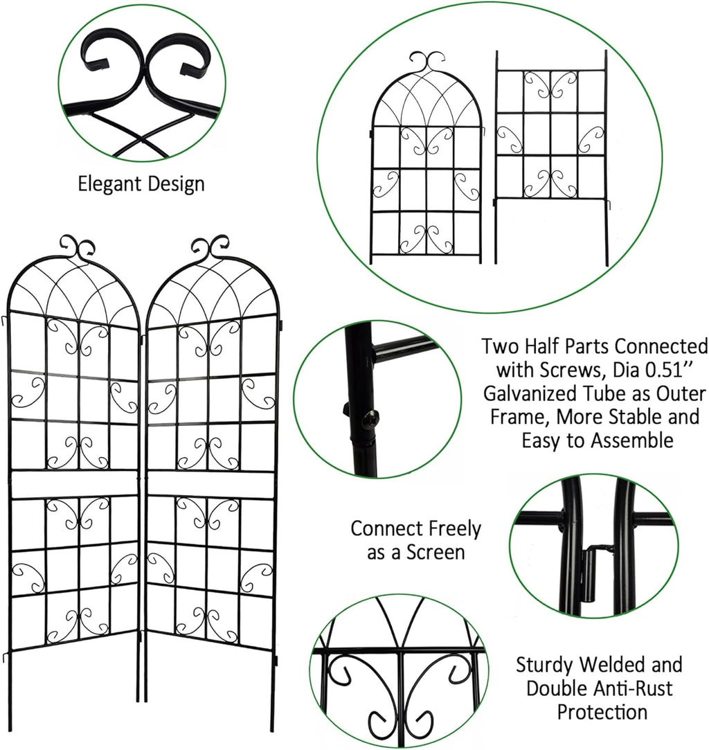2 Pack Metal Garden Trellis for Climbing Plants 71" x 19.7" Outdoor Fence Rustproof Garden Trellis Support Roses Flower Lawn, Black 6FT