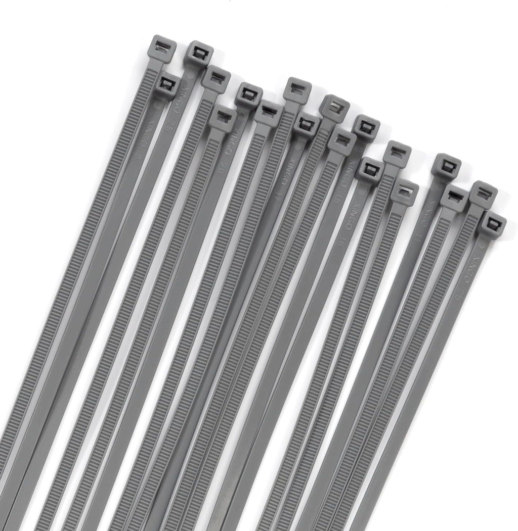 XINGO 100PCS Cable Zip Ties Heavy Duty, Premium Nylon Plastic Wire Ties with 50 Pounds Tensile Strength, Self-Locking Black Nylon Zip Ties for Indoor and Outdoor (16 inch, Silver)