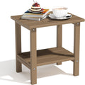 Outdoor Side Table, 2-Tier Adirondack Storage Patio Side Table, Weather Resistant Patio End Table for Backyard & Pool, Durable HDPE Small Outdoor Table, Brown