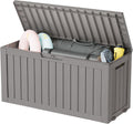 KAMABOKO Deck Box, 75 Gallon Resin Indoor and Outdoor Storage Boxes Waterproof for Garden Tools, Pool Accessories Storage Bench, Patio Furniture and Cushions with Lockable Lid, Grey