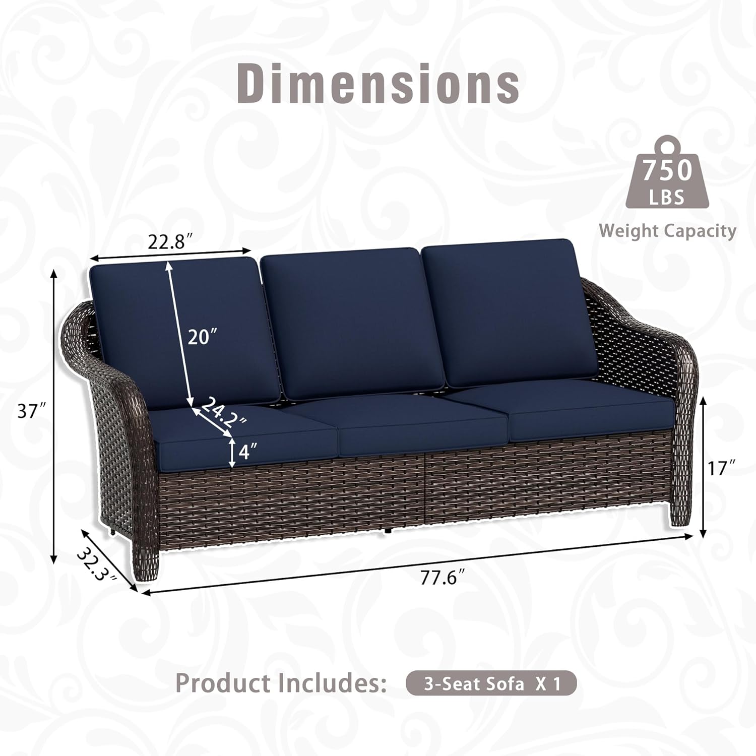 3 Piece Patio Wicker Conversation Set, All-Weather Use Outdoor Wicker Sofa with 2 PE Rattan Chair, Ideal for Porch, Backyard, Balcony, Poolside, Blue