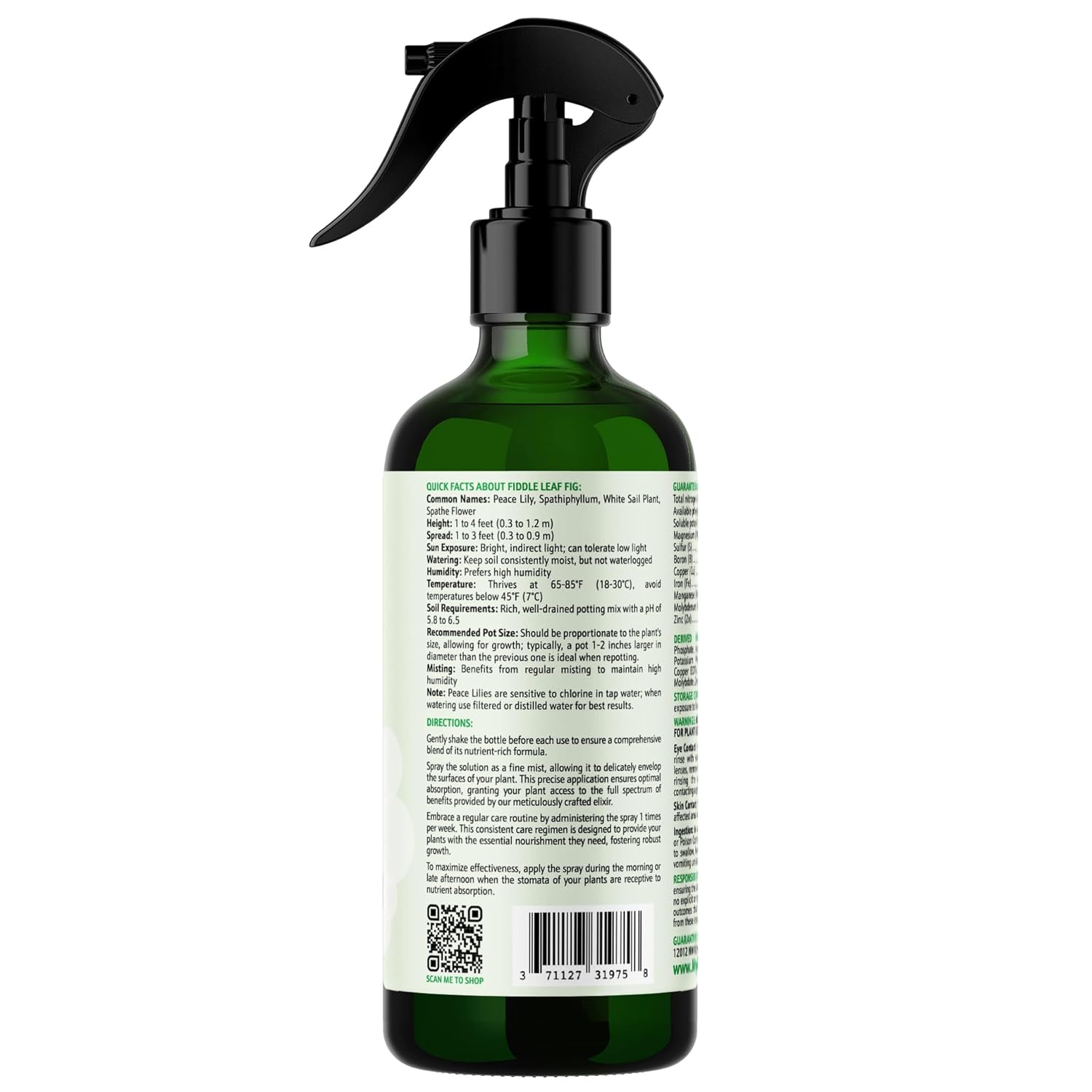 Peace Lily Foliar Spray - 3-1-2 Plant Fertilizer - Premium Spray for Indoor Plants with Essential Nutrients - Peace Lily Plant Food & Fertilizer - Ready-to-Use (8 OZ)