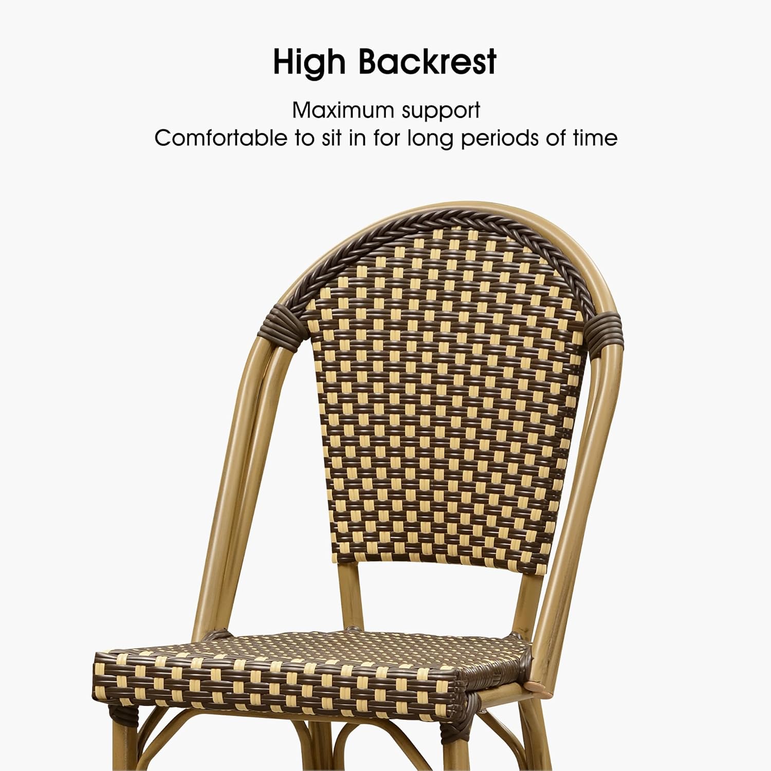PURPLE LEAF French Bar Stool Set of 4 Bamboo Print Finish Patio Bar Stools with Back Rattan Chairs Wicker Bar Height Stool 30" with Footrest Kitchen Island Stools Outdoor Barstool Brown