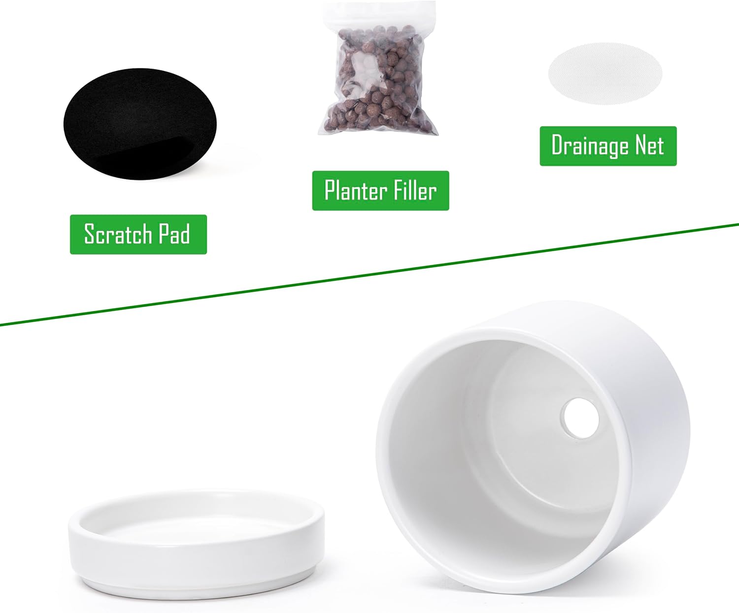D'vine Dev Set of 2 Plants Pots, 3.5 Inch Ceramic Planter Pot for Plants with Drainage Hole and Saucer, White, 94-V-A-1