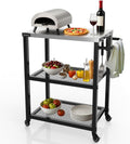 NUUK 3-Shelf Grill Cart 16" x 24" Outdoor BBQ Table with Stainless Steel Top Rolling Pizza Oven Carts for Outside Dining Tables