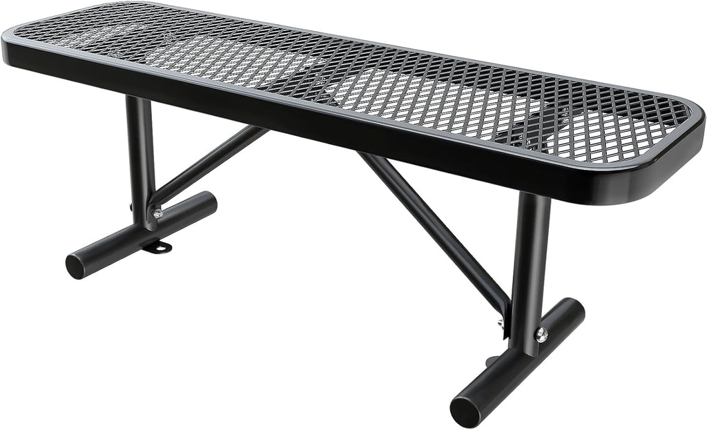 Heavy-Duty Park Bench or Table for Outside - Black Coated Outdoor Furniture Steel Bench, Commercial-Grade Outdoor Benches Weatherproof for Park, Patio, Porch (Black, 4FT (Without Backrest))