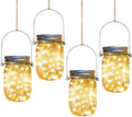 Solar Mason Jar Lights,4 Pack 30 Led Starry Fairy String Hanging Jar Lights,Solar Lanterns for Outdoor Patio Party Garden Wedding Christmas Decorations Lights(Mason Jars/Handles Included)