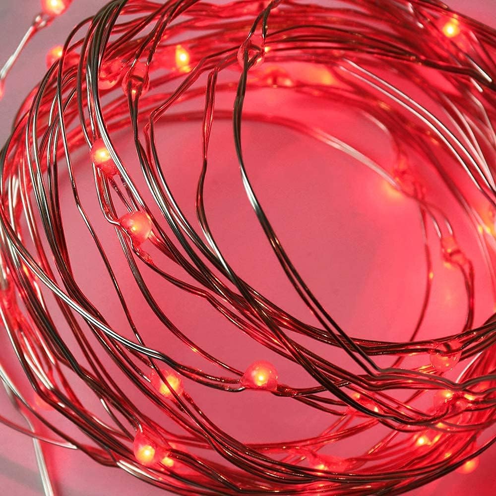 2 Pack Solar Powered Fairy String Lights Outdoor Waterproof 8 Modes Twinkle Christmas Decorations Lights, Each 33ft-100LED, 40ft-120LED, 66ft-200LED, 80ft-240LED, (Red, 66)