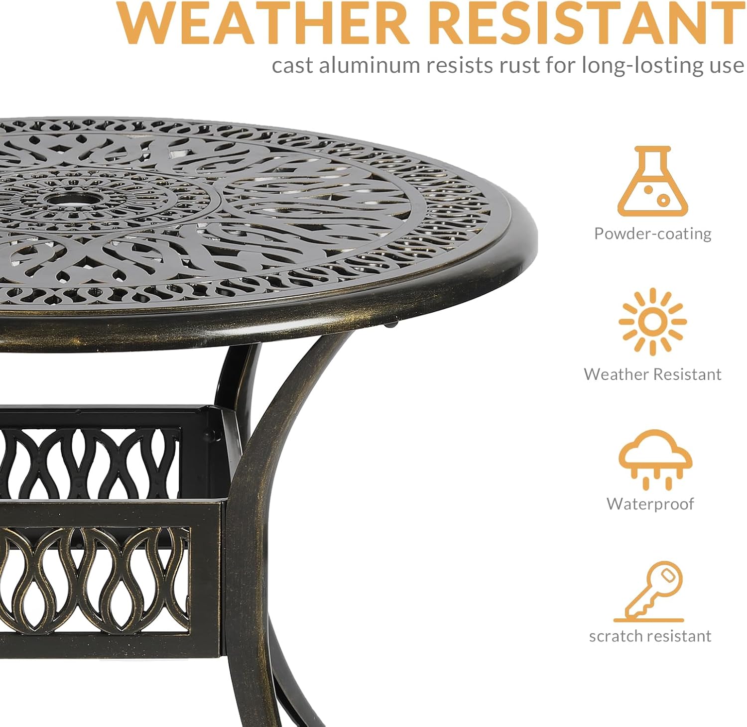 3-Piece Outdoor Patio Dining Set, All-Weather Cast Aluminum Patio Furniture Set for Backyard Garden Deck with 2 Cushioned Chairs and 35.4” Round Table, 2" Umbrella Hole, Navy Blue
