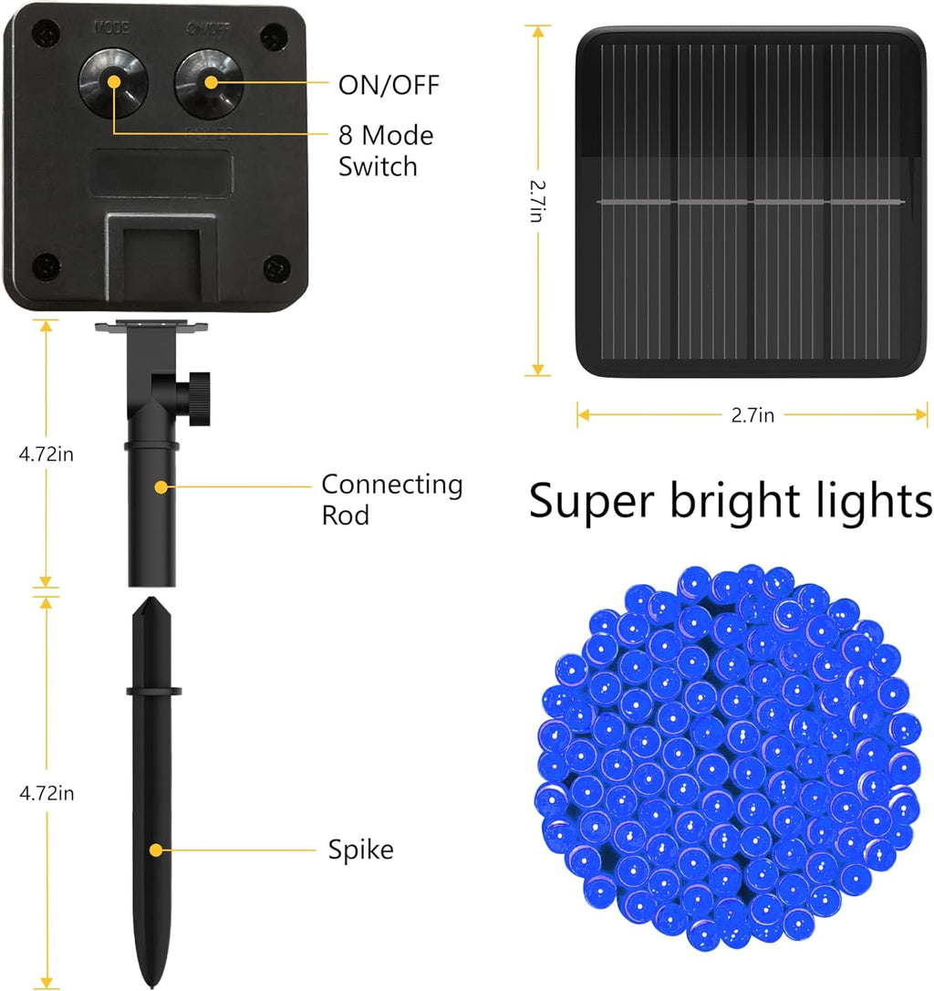 Solar String Lights for Outside, 39Ft 100 LED Solar String Lights Outdoor with 8 Modes，Solar Lights for Outside Waterproof for Yard, Fence,Balcony, Party,Christmas Tree Decorations (Blue)