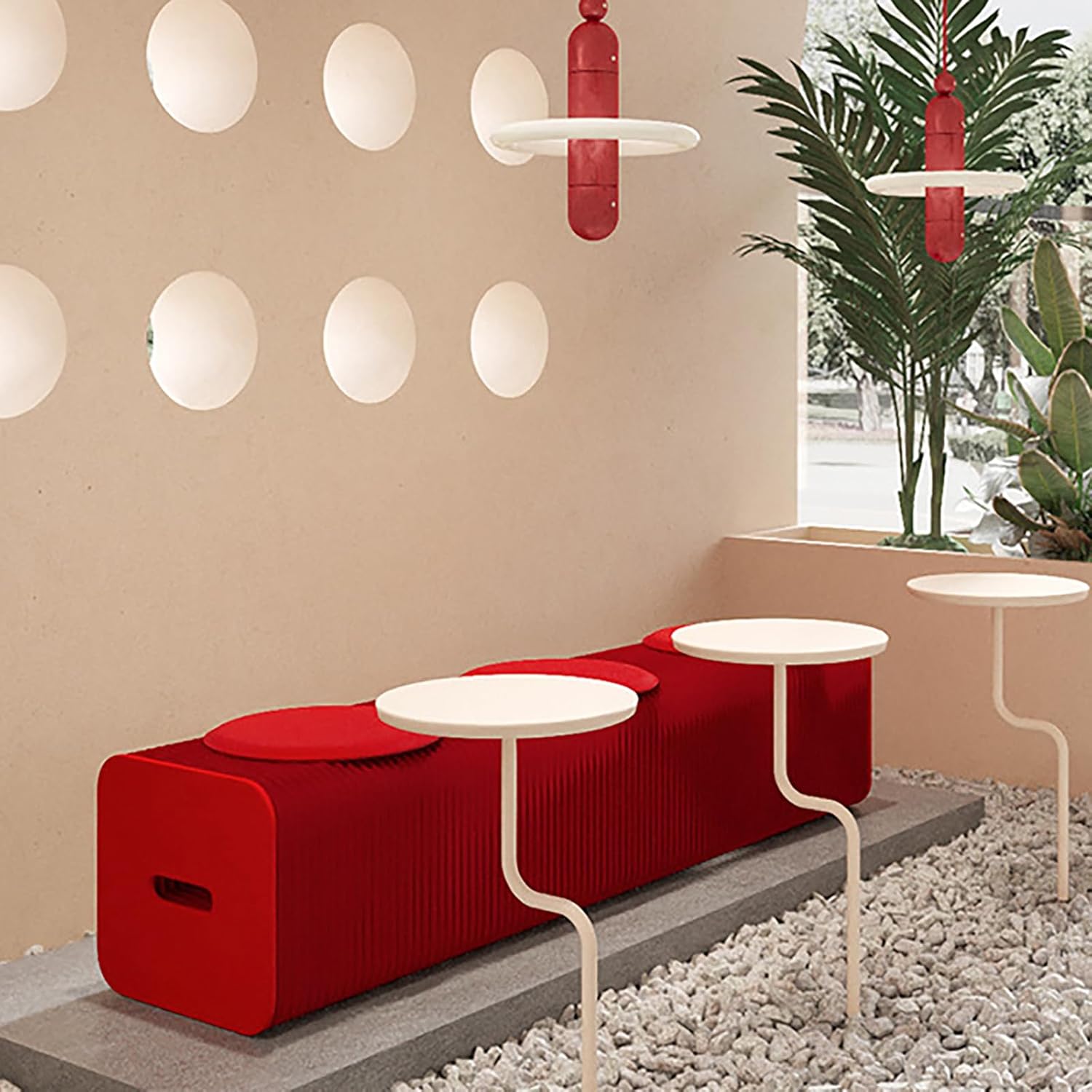 Foldable Kraft Paper Stool, Honeycomb Accordion Folding Bench, Collapsible Paper Stool for Small Spaces, Portable Footrest and Side Table for Living Room and Office,Red-44×31×600cm