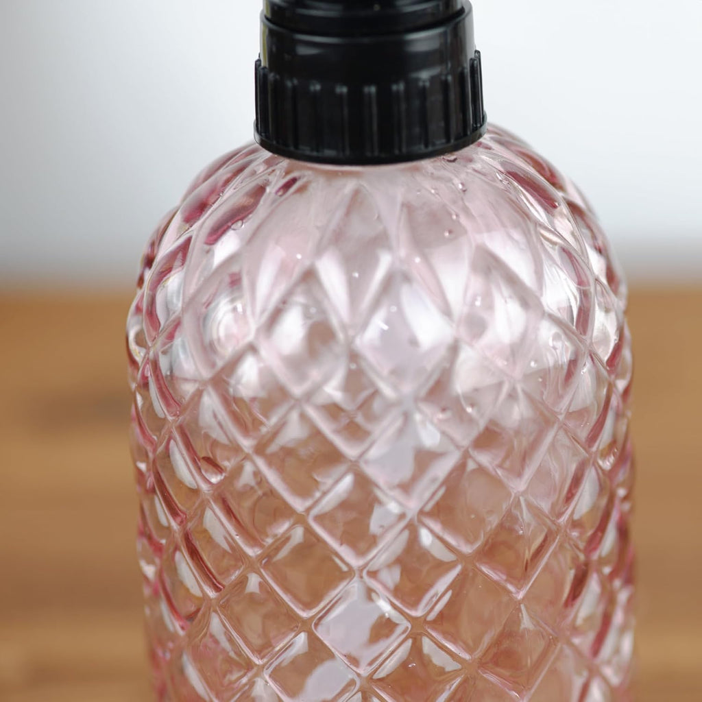 Glass Handheld Spray Bottle - 12oz Refillable Bottle ，Adjustable Nozzle Watering Can for Garden Plants Cleaning Solutions (Pink)