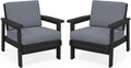 SERWALL HDPE Outdoor Couch Set of 2, Black Frame and Grey Cushion