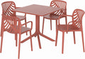 5 Piece Patio Furniture Set, HDPE Patio Square Bistro Table and Stackable Chairs Sets for 4, Outdoor Furniture All Weather for Backyard Poolside, Red